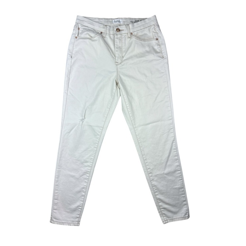 Nicole Miller SOHO High Rise Ankle Skinny Jeans Off White Distressed Size 8